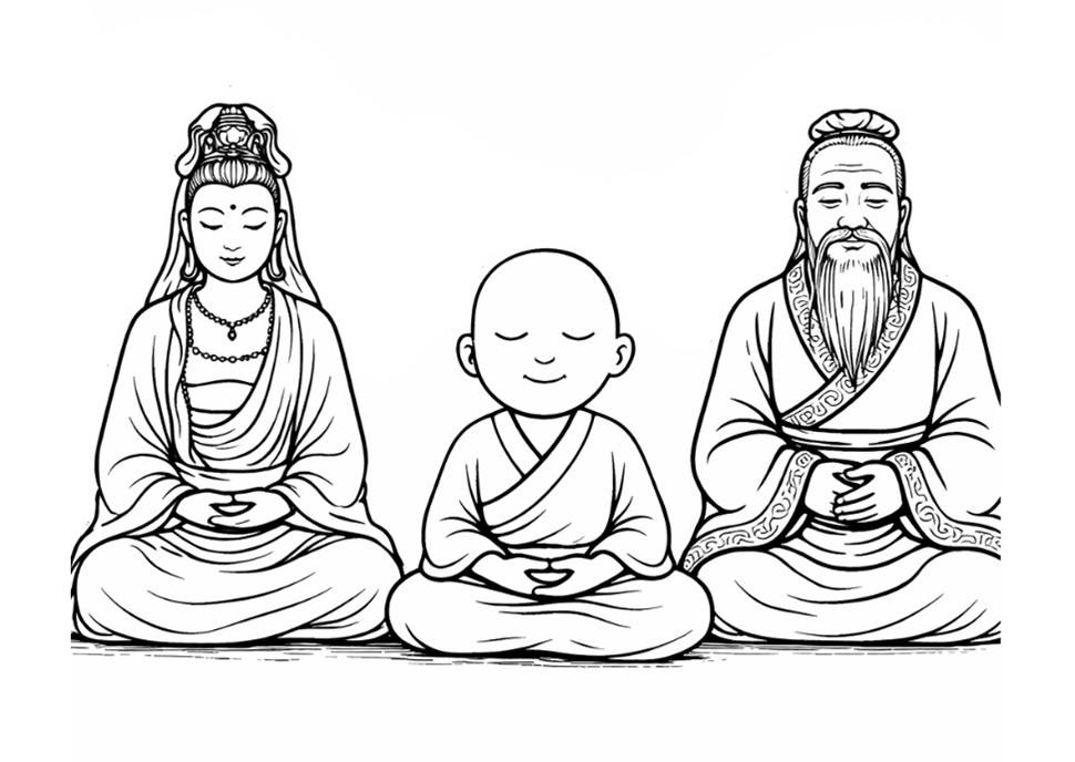 kannon monnikje en Laozi lineart ai gegenereerd